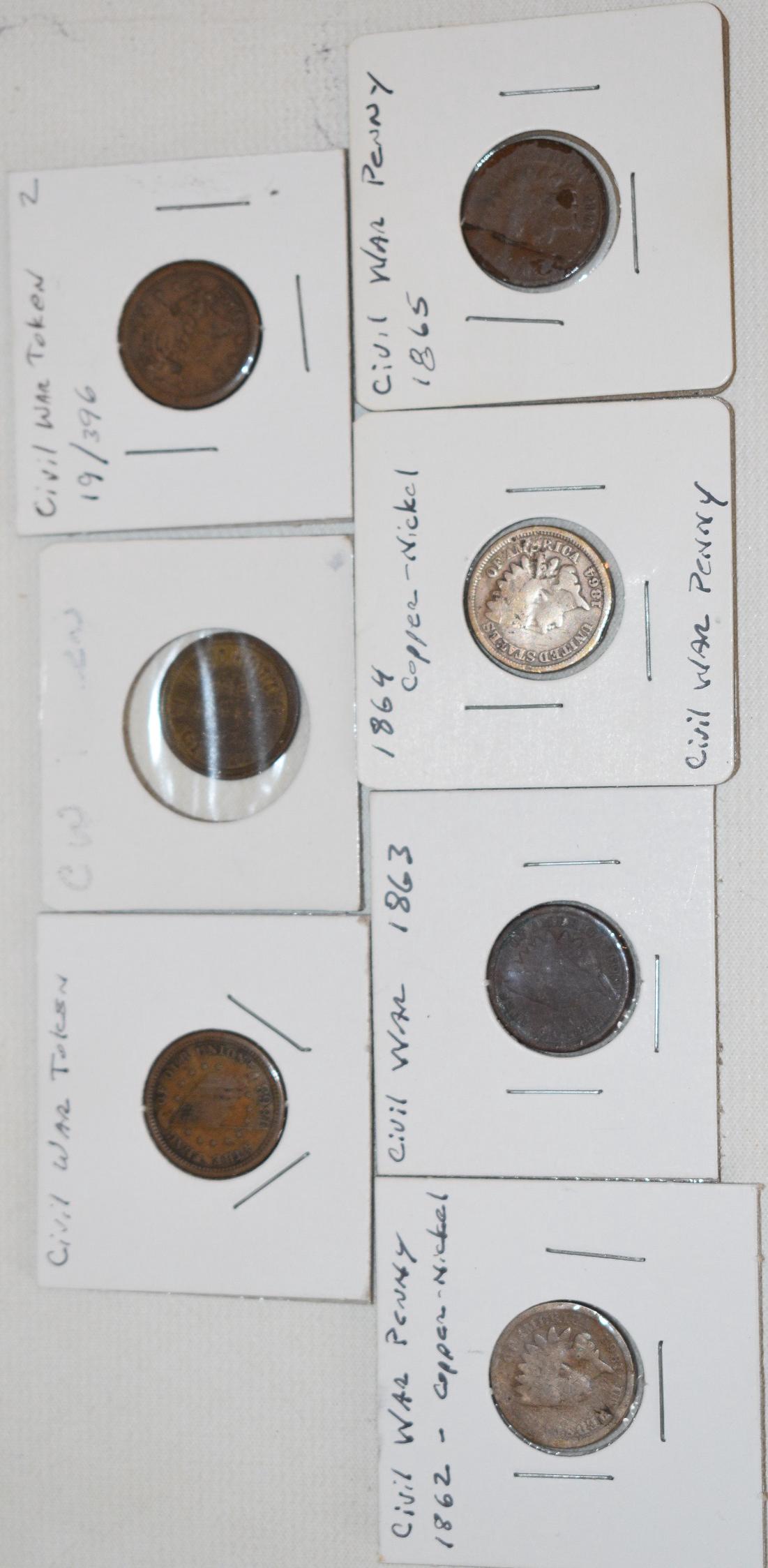 LOT (7) CIVIL WAR TOKENS, C. 1860 (1 of 20)