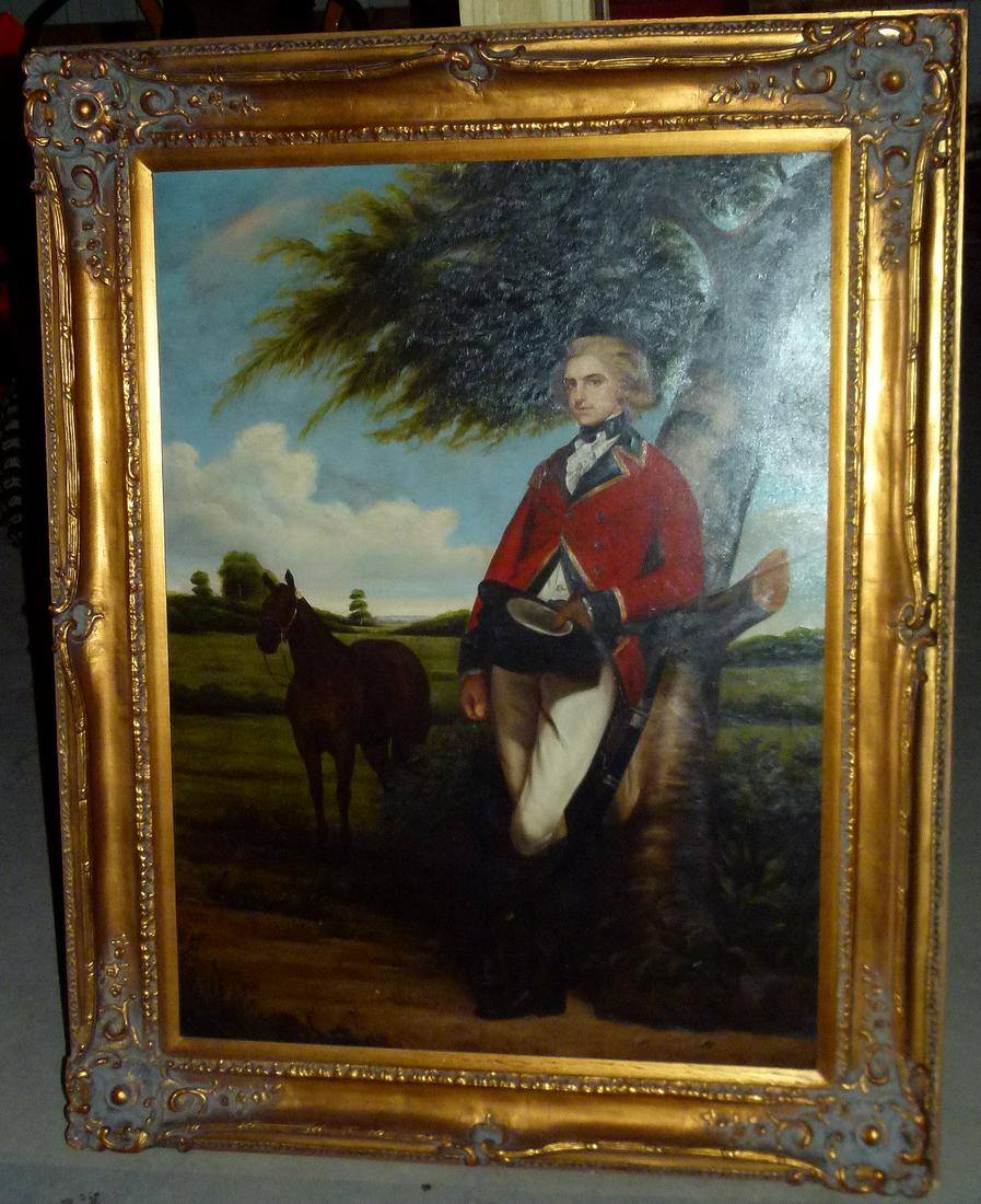 O/C BRITISH SOLDIER W/ HORSE SIGNED ILLEDG., 20TH C. (1 of 8)