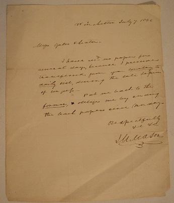 J.M. MASON AUTOGRAPHED LETTER TRENT AFFAIR, C. 1836: J.M. MASON AUTOGRAPHED LETTER TRENT AFFAIR, C. 1836