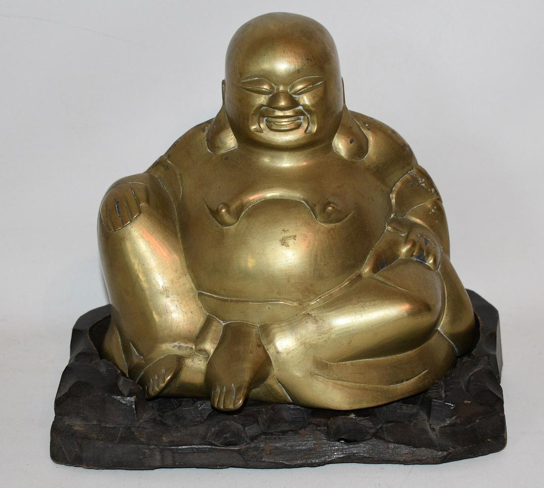 CONTEMPORARY BRASS BUDDHA, 20TH C., H. 7" W. 8 1/4" (1 of 12)