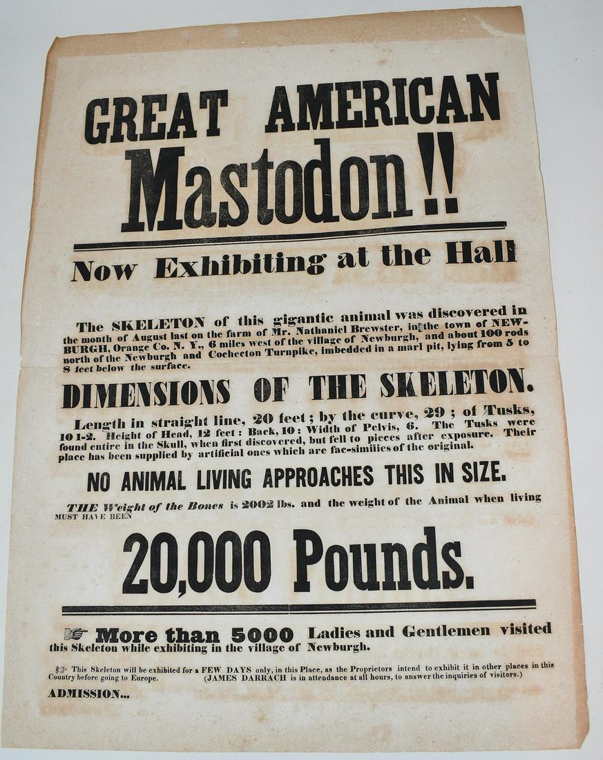 TYPE PRINTED "THE GREAT AM."MASTODON" EX. BROADSIDE (1 of 5)
