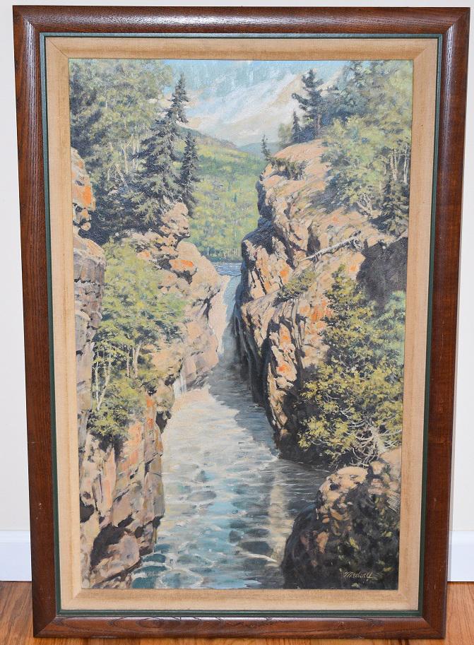 O/B CLIFFS/WATERFALL SIGNED ILLEDG., 20TH C. (1 of 9)