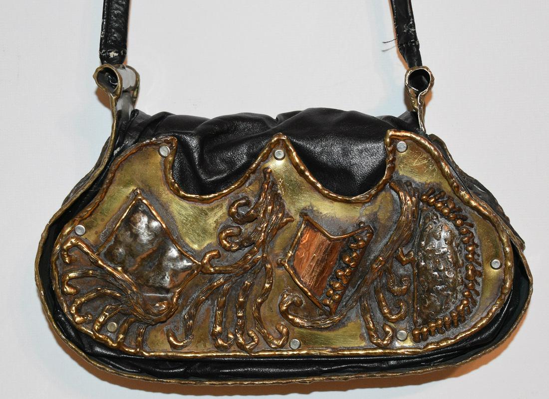 MID CENTURY SCULPTED BRASS/SILVER/COPPER HANDBAG (1 of 9)