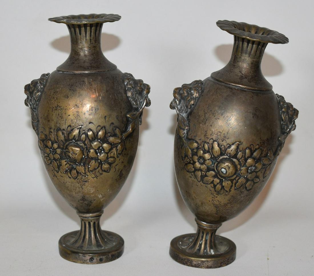 PAIR RARE AUGSBURY, GERMANY BAROQUE SILVER VASES: PAIR RARE AUGSBURY, GERMANY BAROQUE SILVER VASES W/ POMEGRANTE HALLMARK 17TH C., H. 5 1/2"