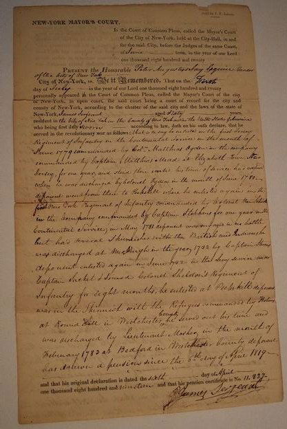 REV. WAR PENSION DOCUMENT, JAMES SARGENT C. 1783 (1 of 13)