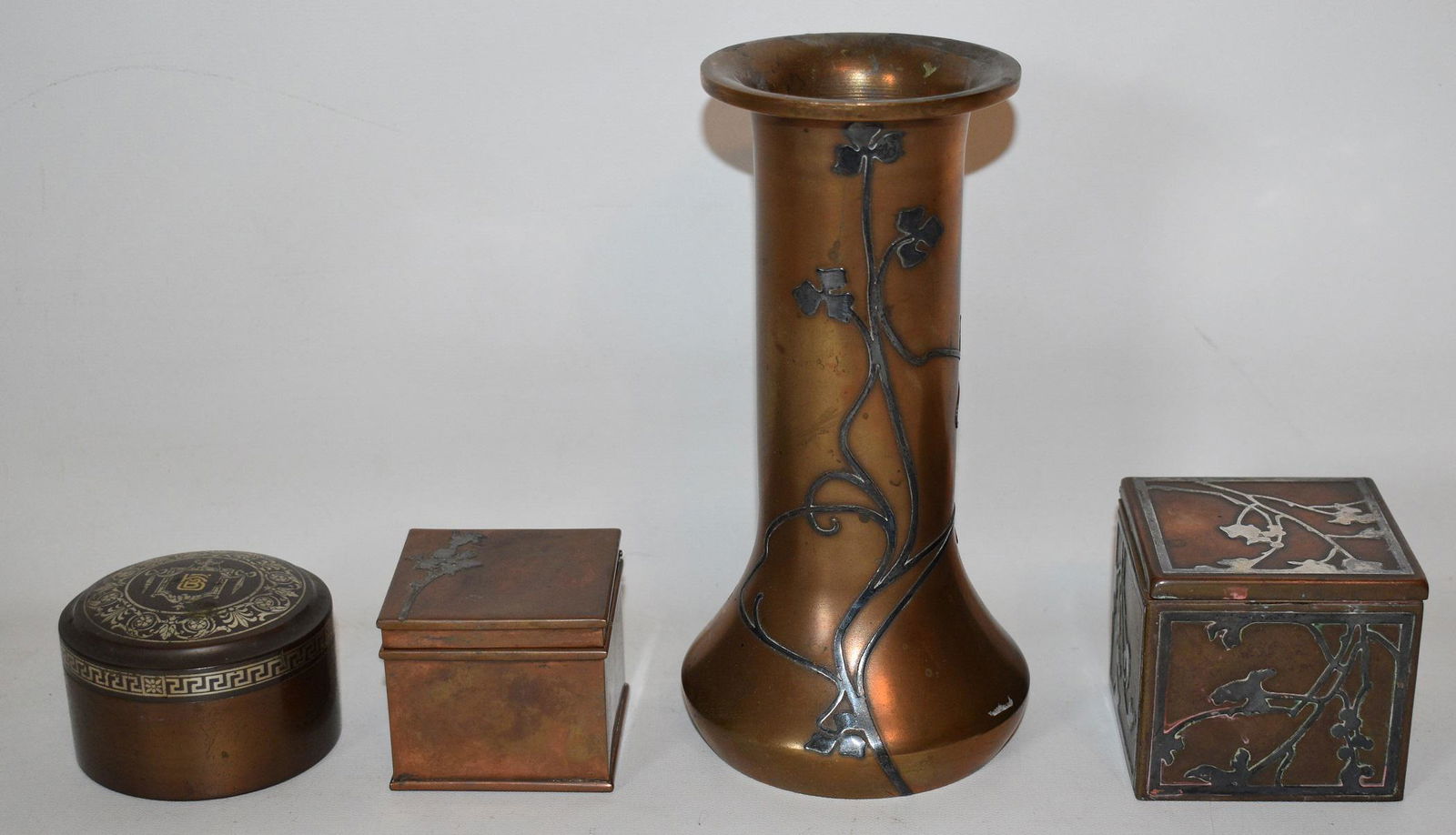 (4) HEINZ ART SILVER/BRONZE FLORAL VASES, C. 1920 (1 of 20)