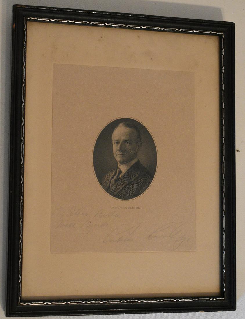 CALVIN COOLIDGE AUTOGRAPHED ENGRAVING, 20TH C. (1 of 5)