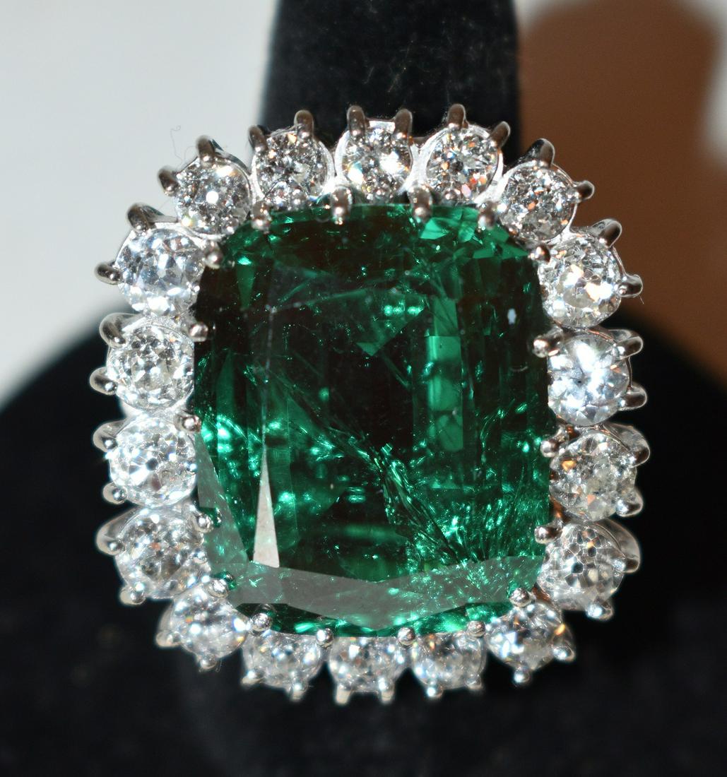 ART DECO 14KT WHITE GOLD/18 DIAMONDS EMERALD RING (1 of 8)