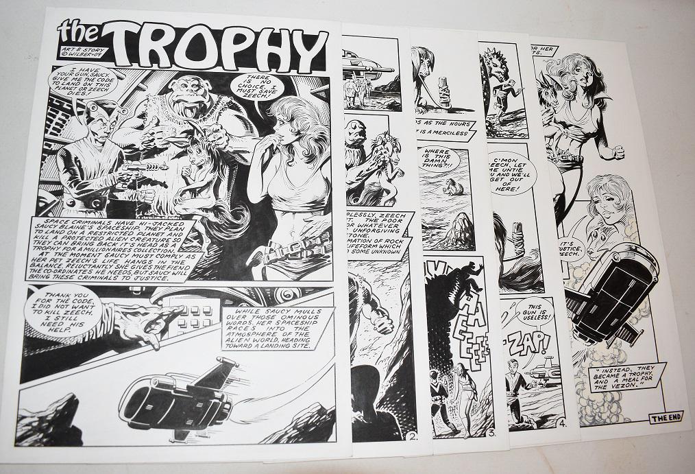 SET (5) ORIGINAL P/I COMIC ILLUS. "THE TROPHY" (1 of 9)