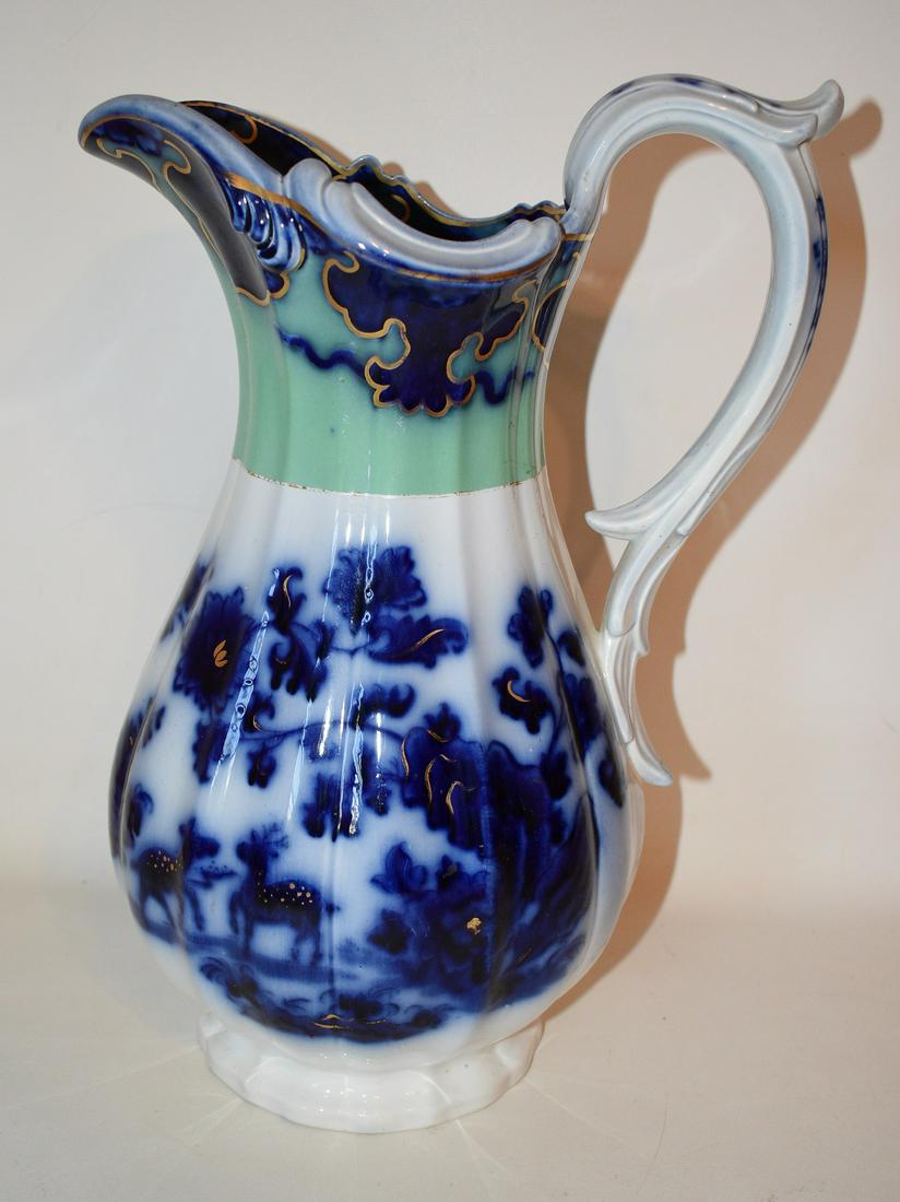 FLOW BLUE PORCELAIN WATER PITCHER "CASHMERE" (1 of 9)