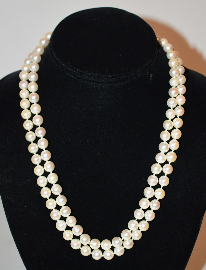 FINE DOUBLE STRAND PEARL NECKLACE W/ 4KT CLASP (1 of 12)