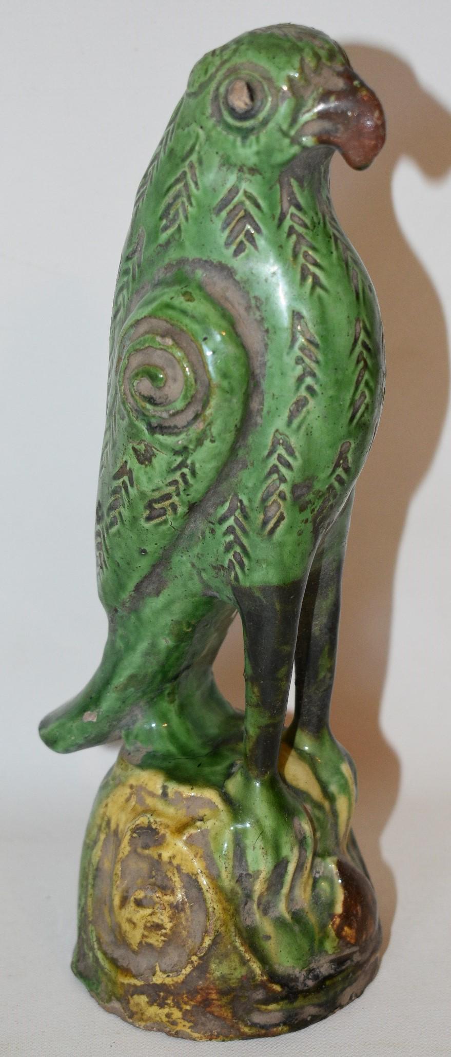 CHINESE  EMERALD/AUBERGINE GLAZED PARROT (1 of 11)