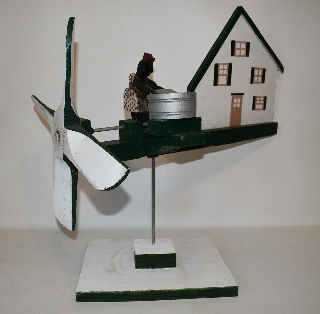 COUNTRY PAINTED PINE WHIRLY GIG, 20TH C.: COUNTRY PAINTED PINE WHIRLY GIG, 20TH C. H. 22" W. 24"