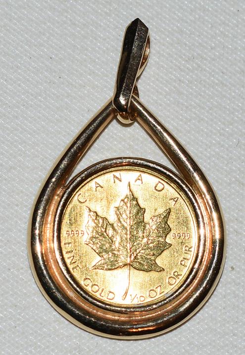 CANADIAN .999 MAPLE LEAF GOLD COIN W/ 14KT BEZEL (1 of 5)