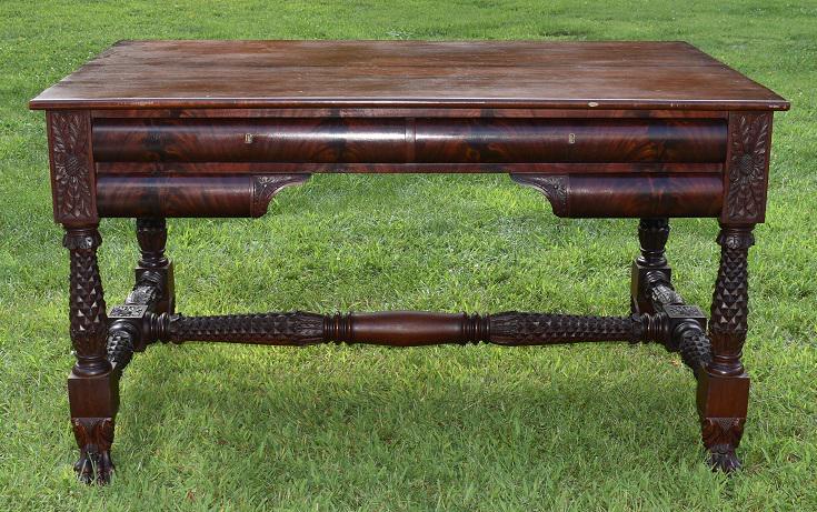 CLASSICAL EMPIRE MAHOGANY PARTNERS DESK, C. 1890 (1 of 19)
