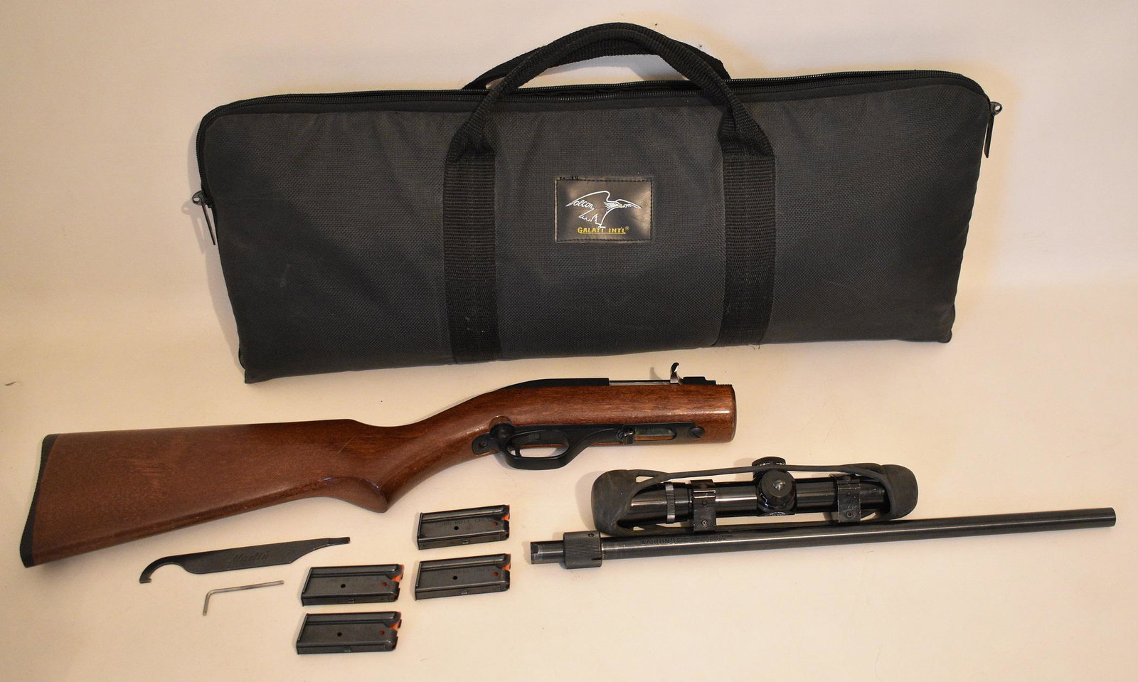 MARLIN "PAPOOSE" MOD. 22 CAL. SEMI AUTO W/ LONG EYE: MARLIN "PAPOOSE" MOD. 22 CAL. SEMI AUTO W/ LONG EYE RELIEF SCOPE, SER. #13439666, BBL. 16", ***NICS CHECK REQUIRED***