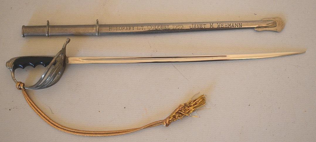 US ARMY MODEL 1902 LETTER OPENER SWORD W/ SCABBARD: US ARMY MODEL 1902 LETTER OPENER SWORD W/ SCABBARD, OVERALL L. 9 3/4"