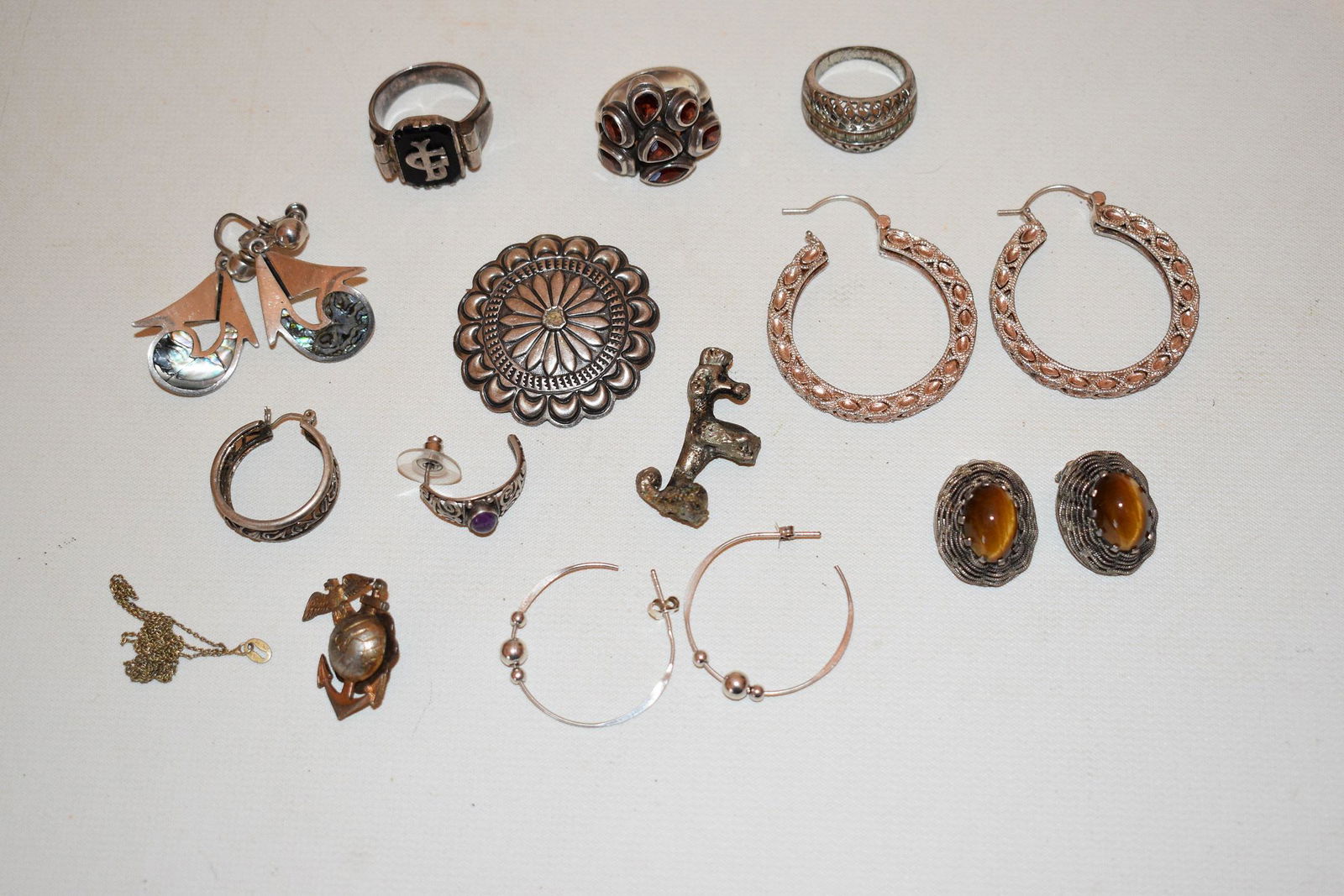 LOT ASSORTED STERLING JEWELRY, 1950/60, WEIGHT 3.0 OZ. (1 of 18)