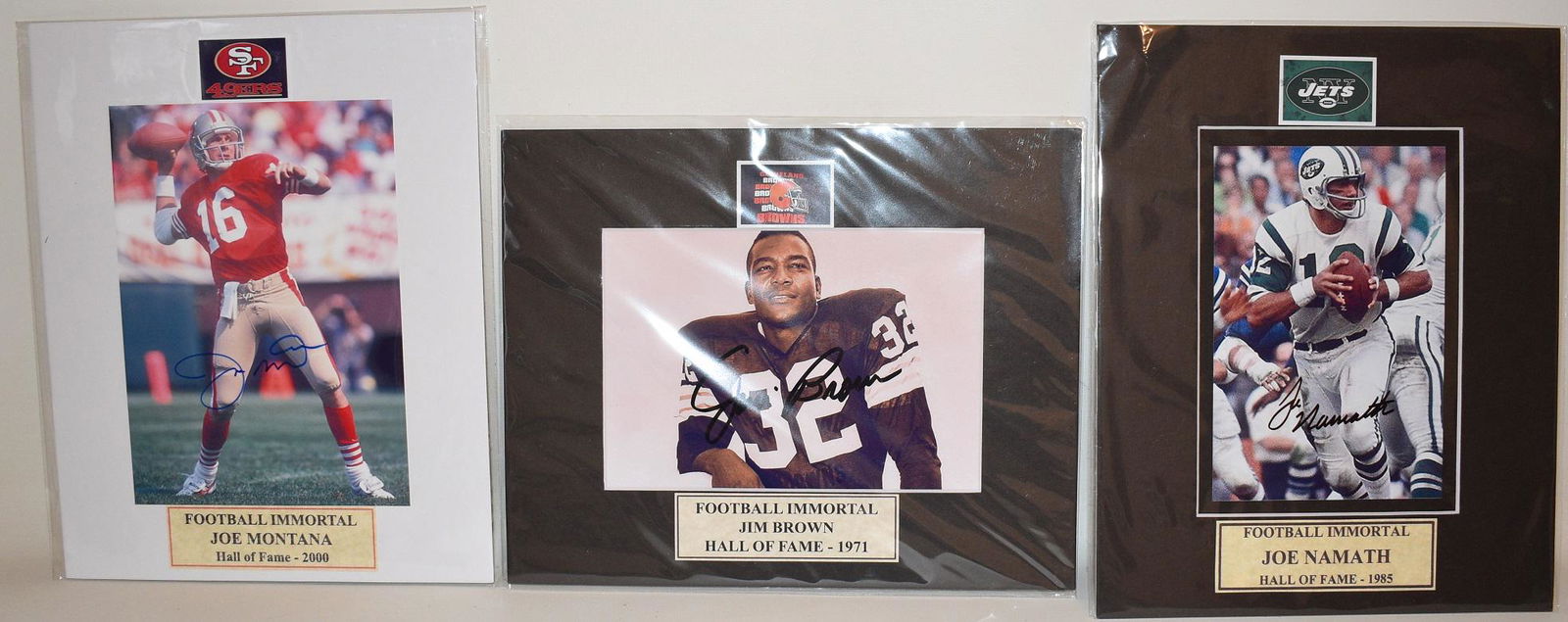 3 SIGNED PHOTOS JOE NAMATH/JOE MONTANA/JIM BROWN, W/COA (1 of 11)