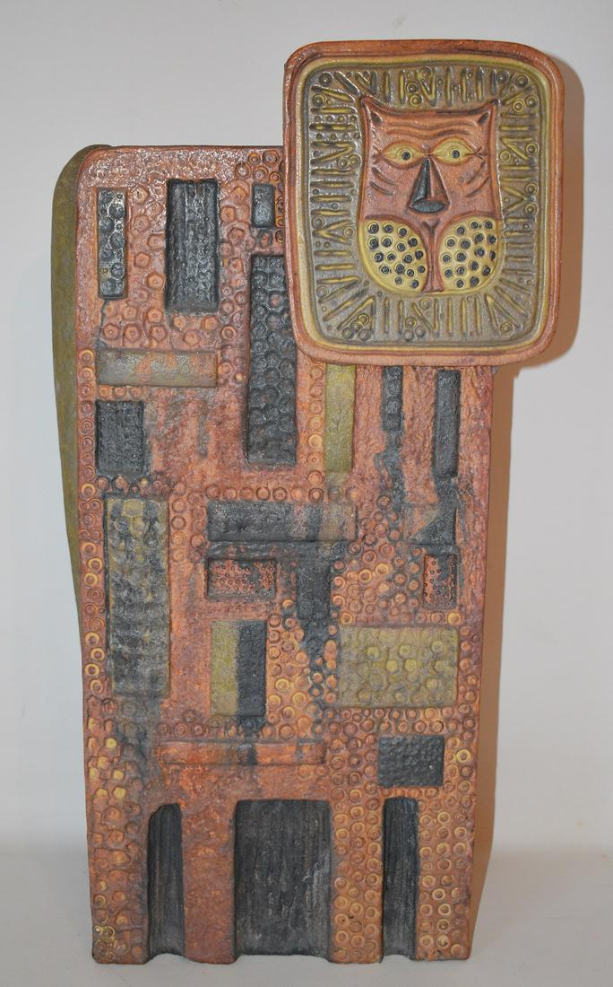 BRUTALIST POTTERY SCULPTURE "CAT" SIGNED FANTONY (1 of 9)
