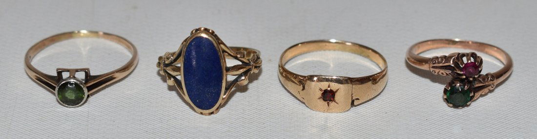 4 DECO/VICTORIAN YELLOW GOLD EMERALD, LAPIS, RUBY RINGS (1 of 19)