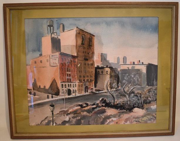 W/C STREET SCENE SIGNED LEON WALL (1916-1980 NY, NY) (1 of 7)