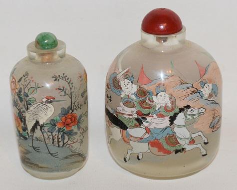 2 CHINESE CARVED/INTERIOR DECORATED SNUFF BOTTLES, 1920 (1 of 12)