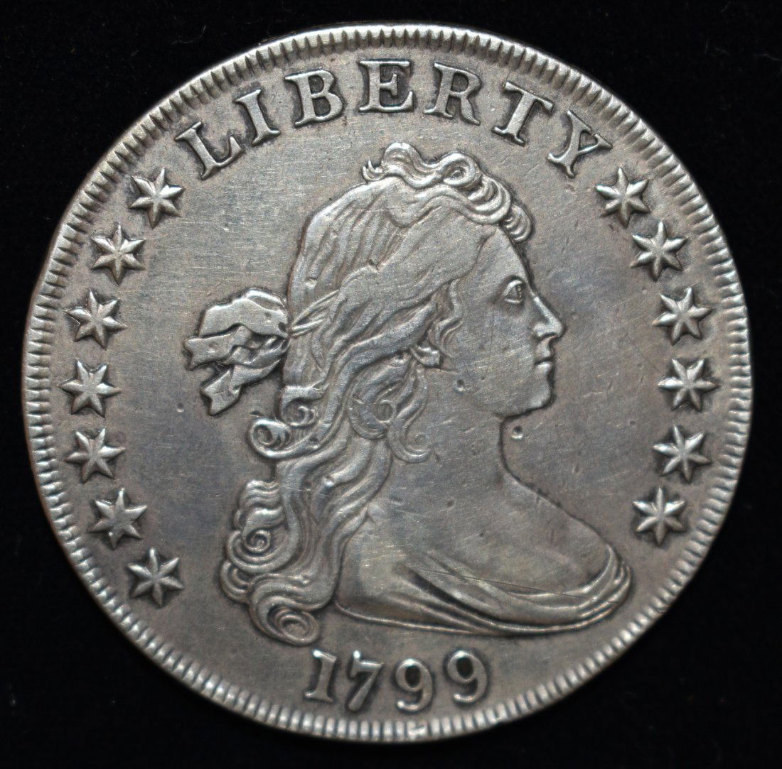 1799 DRAPED BUST SILVER DOLLAR, XF DETAILS (1 of 10)