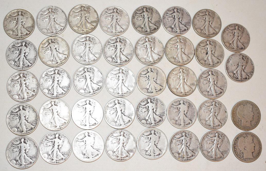 LOT ASST. WALKING LIBERTY/BARBER HALF DOLLARS, F.V. (1 of 20)