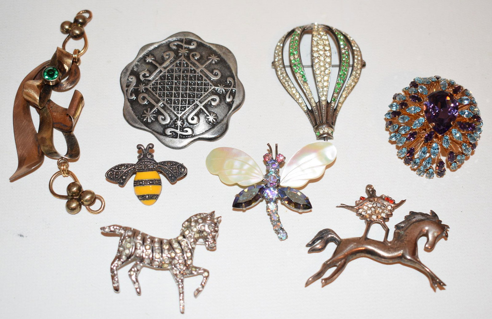 8 COSTUME JEWELRY BROACHES INCL. STERLING, AUSTRIA, (1 of 19)