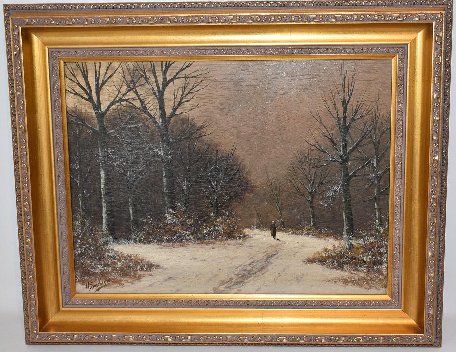 O/C BOARD "WINTER LANDSCAPE" SIGNED H. SMELTEW, 19TH C. (1 of 12)