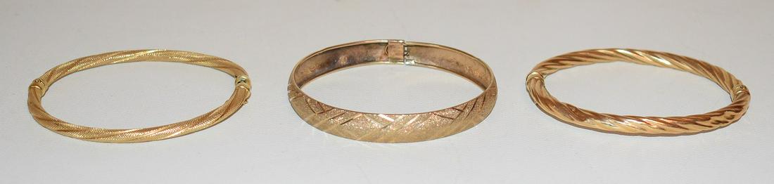LOT (3) DECO 10/14 KT YELLOW GOLD BANGLE BRACELETS (1 of 14)