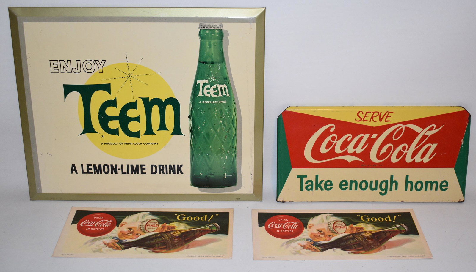 4) VINTAGE COCA COLA, TEEM ADVERTISING TINS/BLOTTER (1 of 12)
