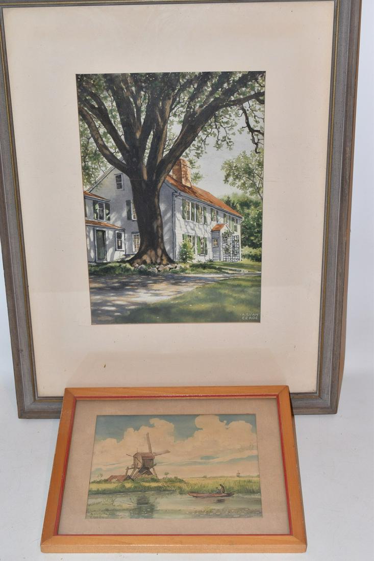 (2) W/C HOUSE PORTRAIT/HOLLAND SIGNED A.S. VAN EERDE (1 of 5)