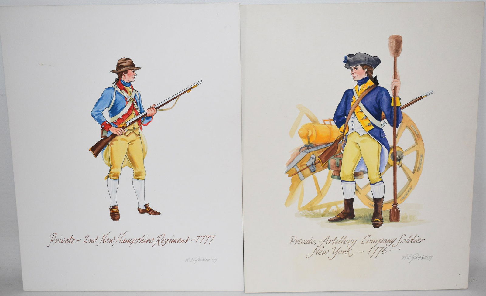 (2) W/C REVOLUTIONARY WAR SOLDIERS SIGNED A.L. GEDDES (1 of 10)
