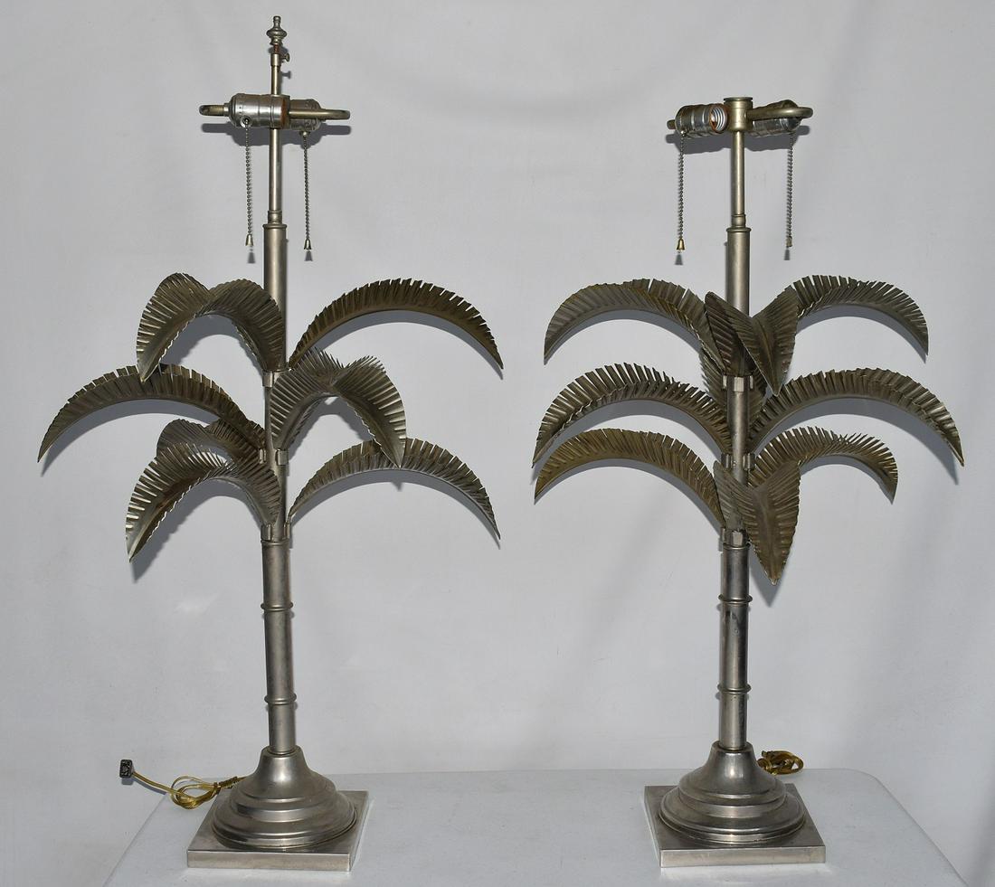 PR DESIGNER NICKEL PLATED BRASS PALM TREE LAMPS, C 1960 (1 of 9)