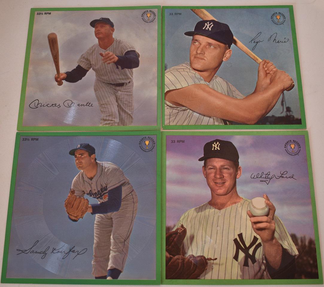 4 VINT. SPORTS RECORDS INCL. MICKEY MANTLE, ROGER MARIS: LOT (4) VINTAGE SPORTS RECORDS INCL. MICKEY MANTLE, ROGER MARIS, WHITEY FORD & SANDY KOUFAX, C. 1962 (MINT-UNPLAYED) 33 1/3 RPM