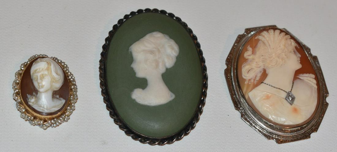 3 VINT. 14KT YW/WH. GOLD & STERLING CAMEOS, C. 1920/40 (1 of 19)