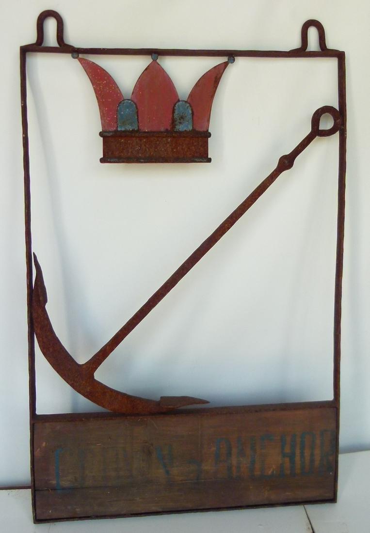 EARLY PAINTED IRON TRADE SIGN (TAVERN) CROWN & ANCHOR (1 of 8)