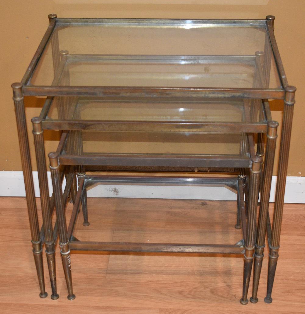 REGENCY BRASS/GLASS NEST OF 2 TABLES, C. 18940/50 (1 of 6)