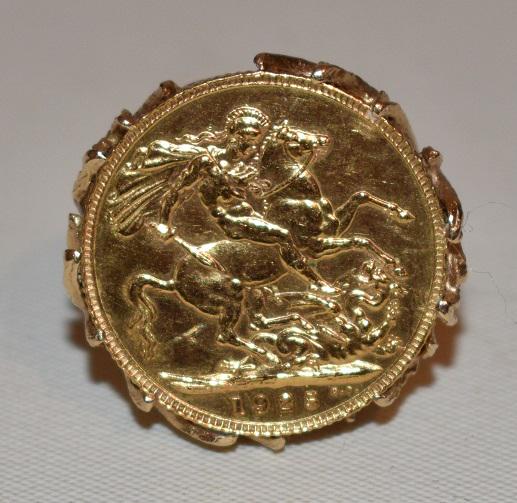 ART DECO 14KT RING W/ GOLD COIN DATED 1925, C. 1960 (1 of 7)