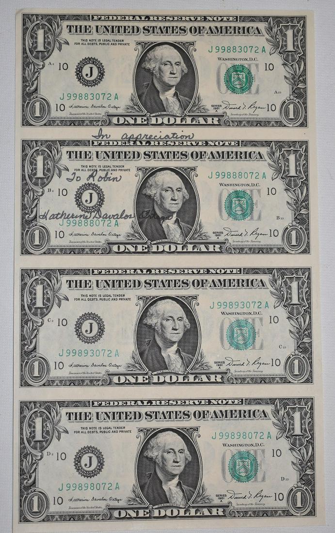 PRESENTATION UNCUT ONE DOLLAR FEDERAL RESERVE NOTES (1 of 8)