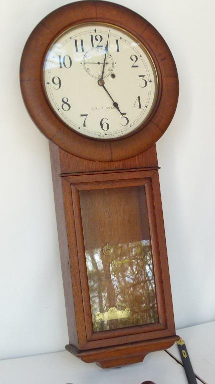 SETH THOMAS #2 OAK LONG DROP WALL CLOCK, C. 1910/20 (1 of 6)
