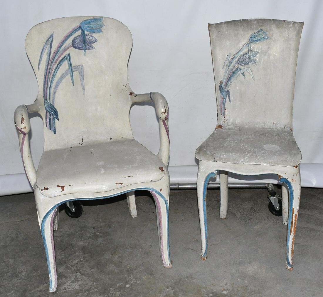 LOT (2) ITALIAN CARVED FRUITWOOD/PAINTED STUDIO CHAIRS (1 of 17)