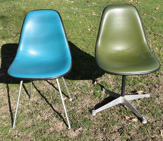 LOT (2) EAMES SHELL CHAIRS W/ BOW TIE COVER, C. 1960/70 (1 of 11)