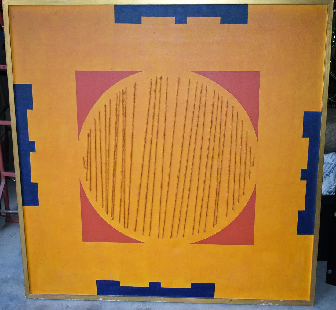 O/C ABSTRACT W/ YARN SIGNED D. FOX, 1968 (1 of 9)