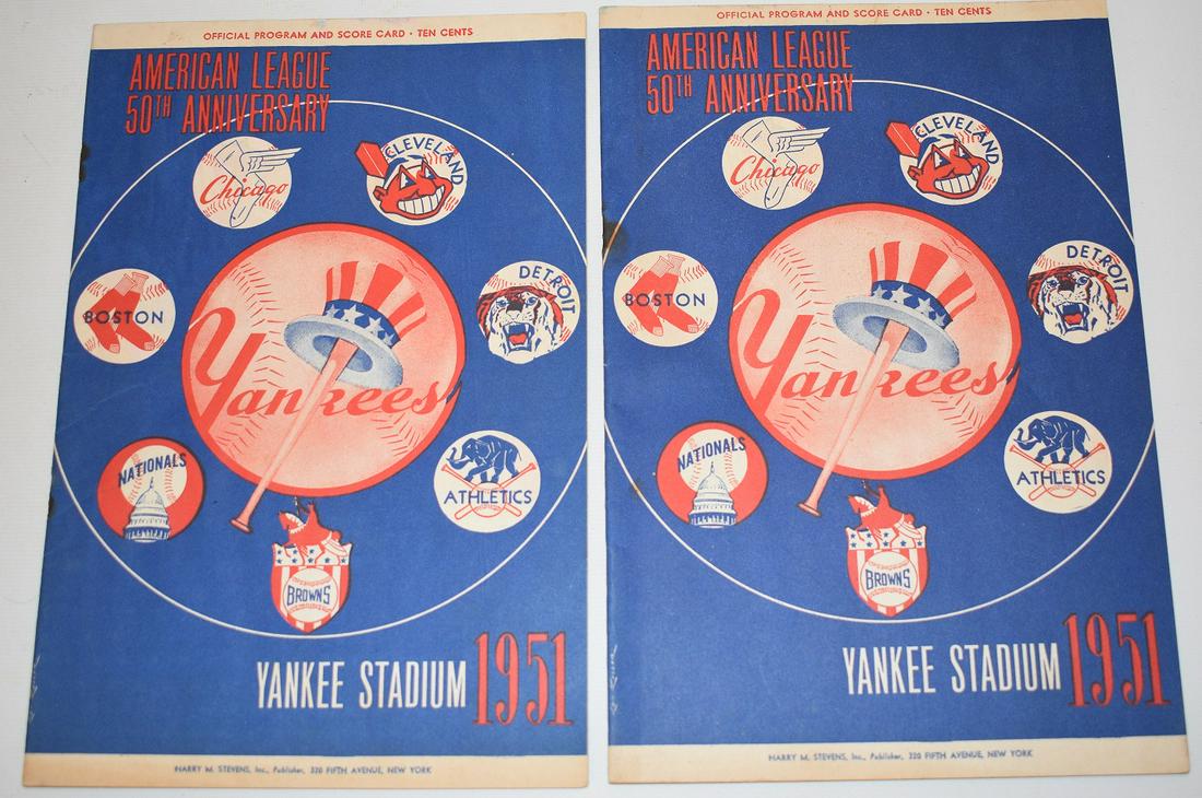 LOT (2) 1951 NEW YORK YANKEES PROGRAMS W/ SCORECARDS (1 of 9)