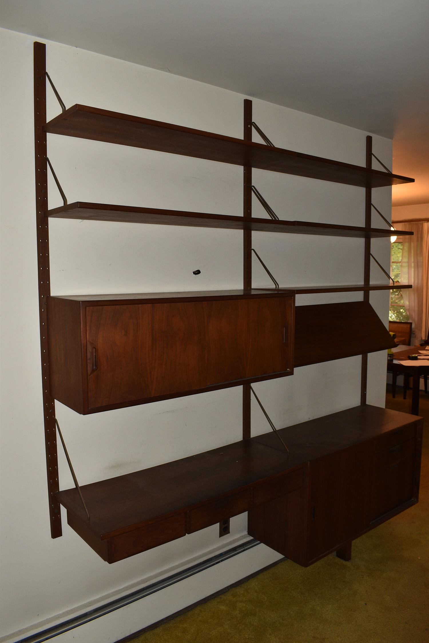 MID CENTURY MODERN BLACK WALNUT WALL UNIT W/ DESK/SHELF (1 of 8)
