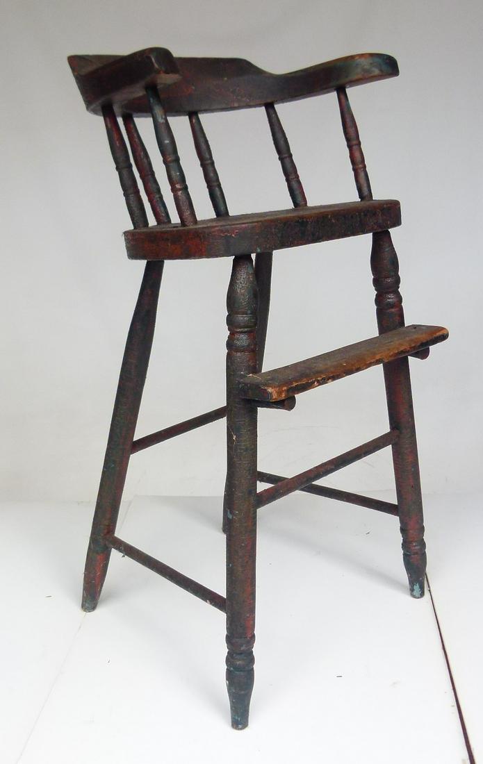 EARLY COUNTRY PAINTED CHILDS HIGH CHAIR, C. 1810/20 (1 of 10)