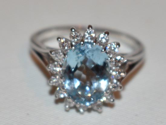 ART DECO 18KT WHITE GOLD/AQUAMARINE DIAMOND RING (1 of 6)
